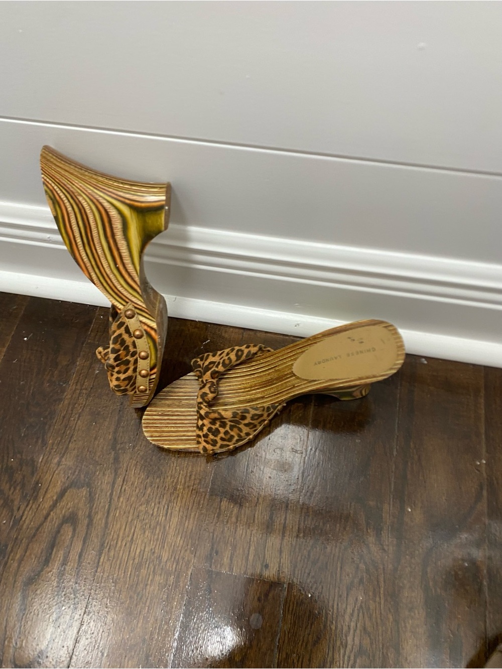 Chinese Laundry Leopard Print Slip-On Wedges - Gold Brown